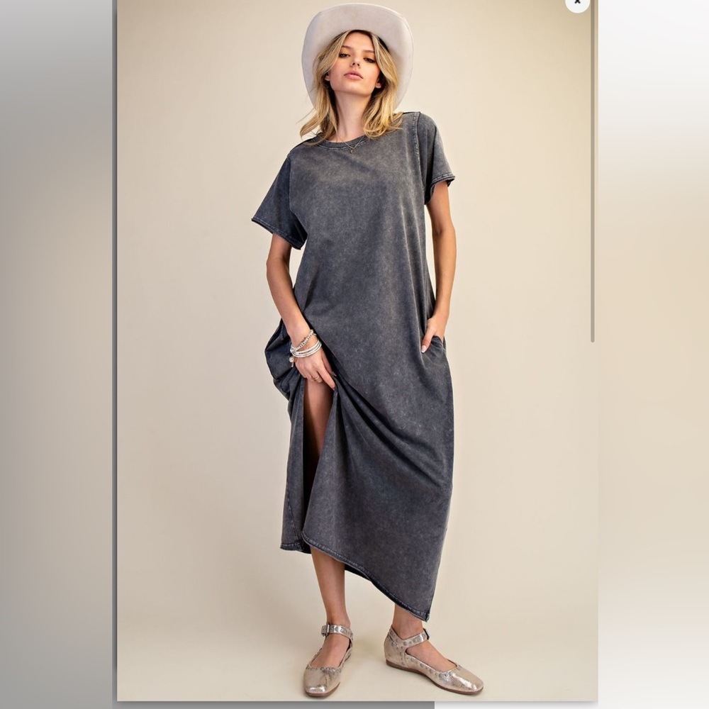 EASEL Casual Gray Black Maxi Shirt Dress SML NWT  MINERAL WASHED Summer Spring - Picture 2 of 5